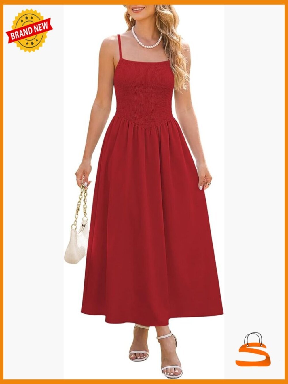 Smocked Spaghetti Strap Maxi Dress with Pockets A-Line Sundress